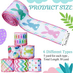 6 Rolls 30 Yards Pastel Easter Wired Ribbons Edge, 2 Inch