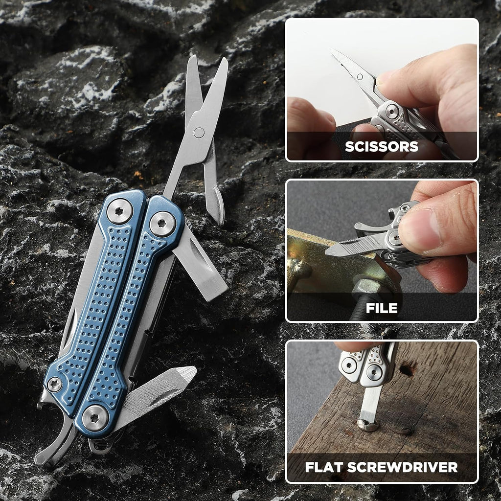VIRENKNIFE Multitool,11-in-1 Mini EDC Multitool, Gifts for Men, Stainless Steel Multi Tool Pliers with Pocket Knife
