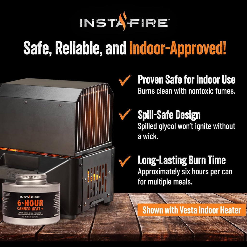 InstaFire 6-Hour Canned Heat (3-Pack) Camping, Camp Stove Cooking Food, Canned Heat, Nontoxic for Emergency
