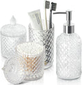 Bathroom Accessories Set, 4 Pack Clear Glass Bath Accessory Sets Complete, Diamond Soap Dispenser and Toothbrush