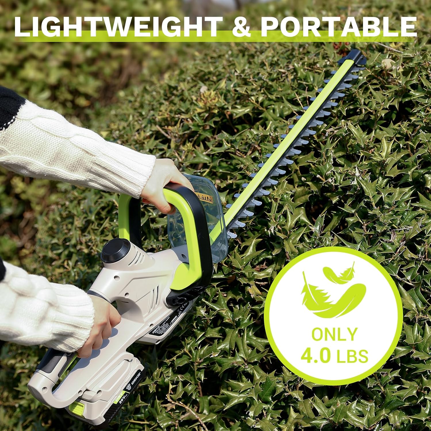 Hedge Trimmer Cordless: DEKOPRO 20V Electric Hedge Trimmers Cordless with Battery, 20″ Bush Trimmer Shrub Trimmer for