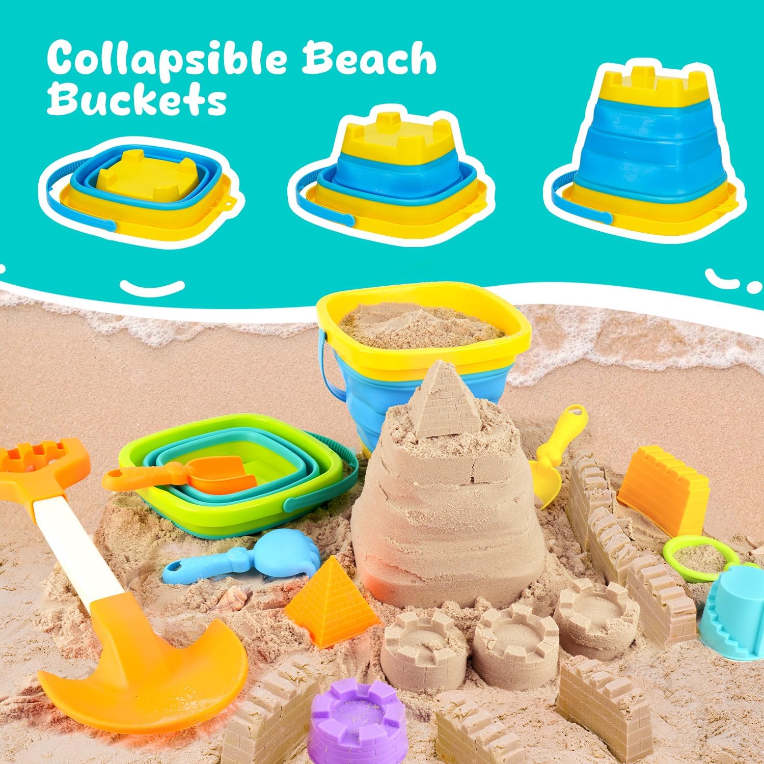 Collapsible Beach Toys for Kids Ages 4-8, Sand Toys for Toddlers Ages 3-4-8, Beach Toy Set with Collapsible Beach