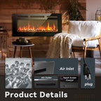 36 Inch Electric Fireplace Recessed and Wall Mounted
