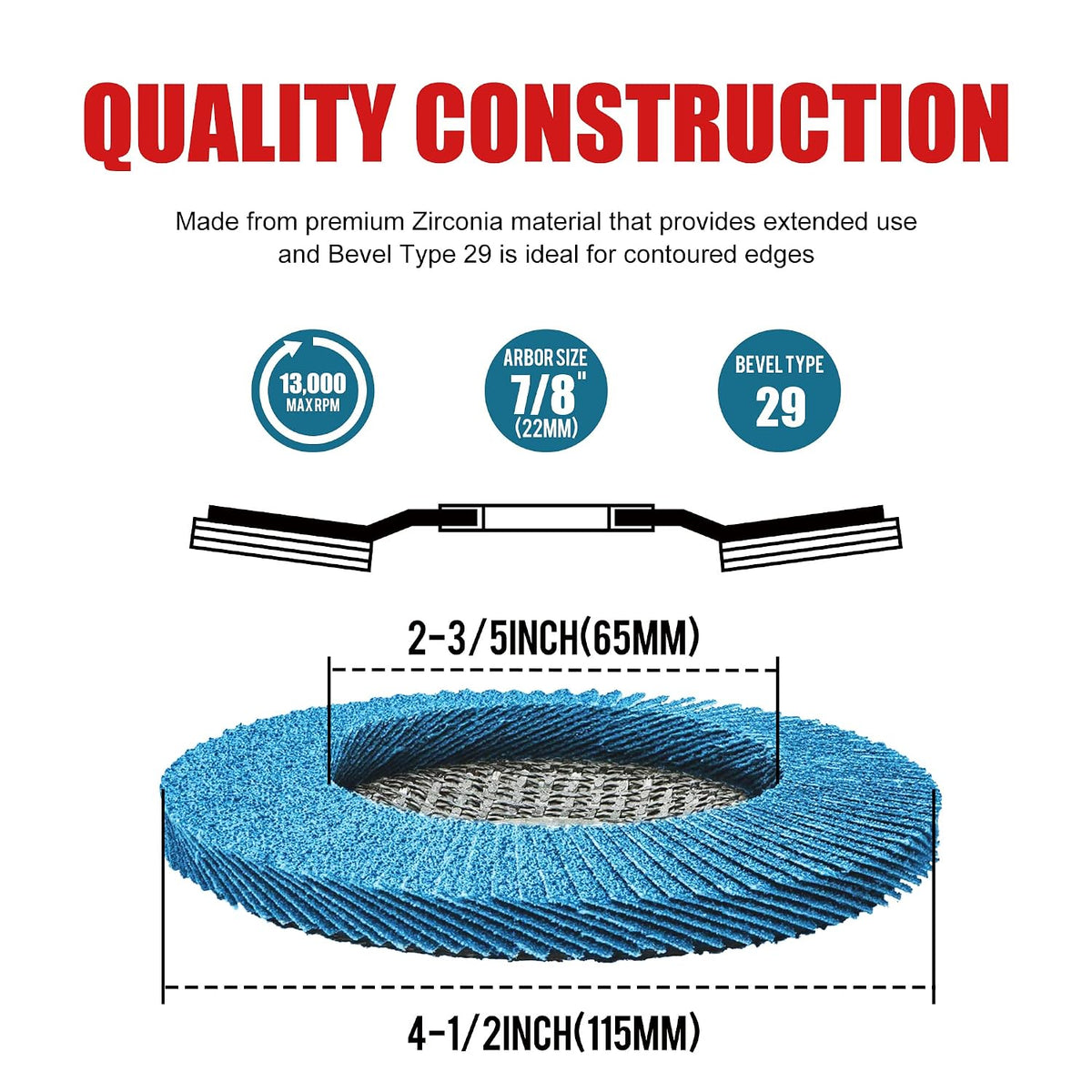 EZARC Zirconia Flap Discs 120 Grit, 4-1/2 x 7/8-Inch, Type 29, 10-Pack