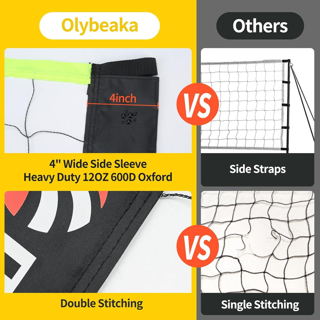 Portable Outdoor Volleyball Net Set 20FT / 32FT, 4 Adjustable Heights | Complete Volleyball System with PE Net, PU