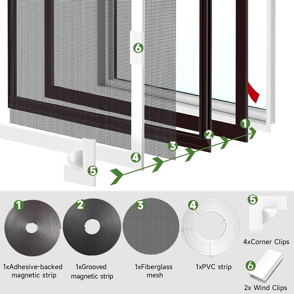 Adjustable Magnetic Window Screen Max 39" x 59", White Frame