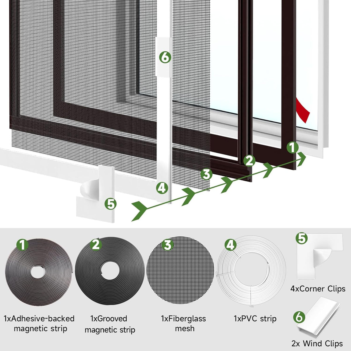 Adjustable Magnetic Window Screen Max 39" x 59", White Frame