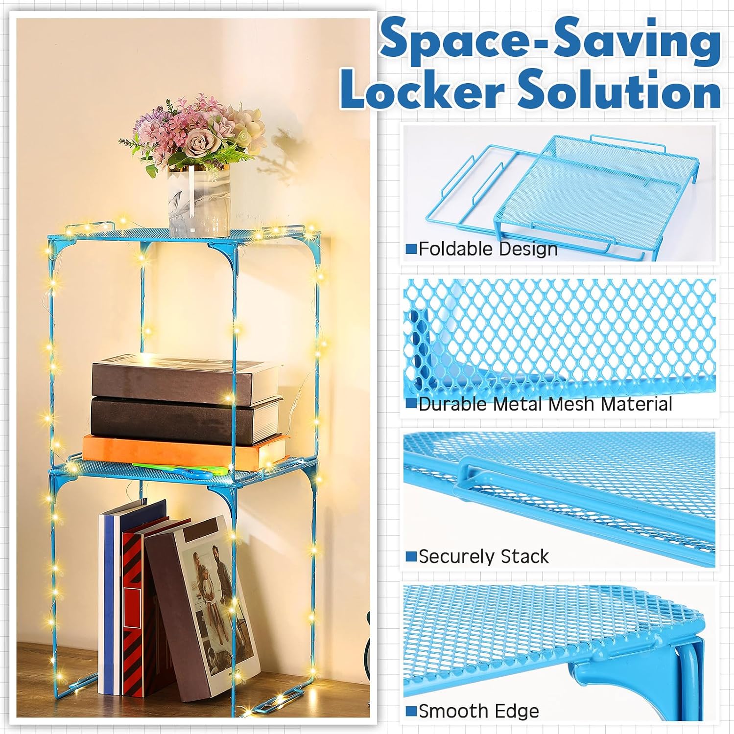 13 Pcs Locker Organizer and Accessories Includes Locker Shelf, Magnetic Pen Holder, Dry Erase Marker, Mirror