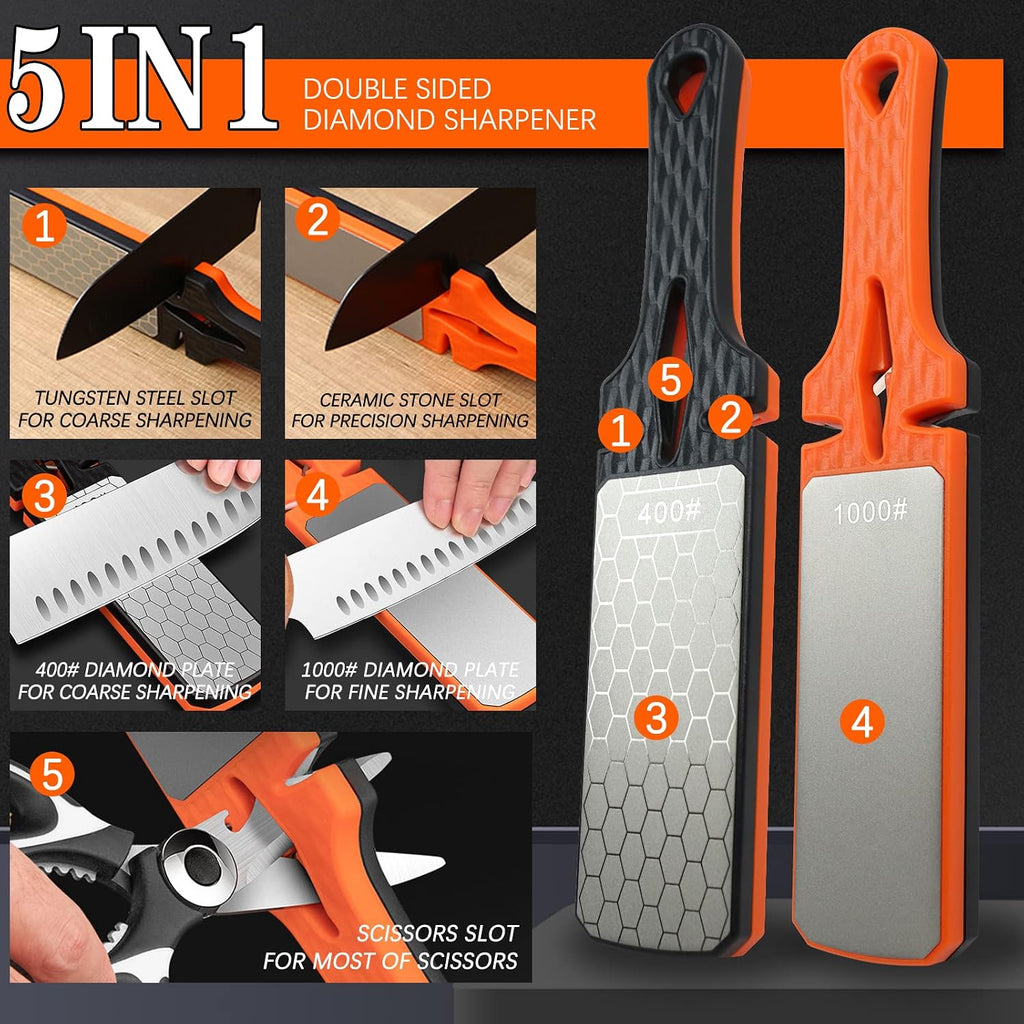 Diamond Sharpening Stone,400/1000 Grit Handheld Double-Sided Diamond Sharpener 5 in 1 Honeycomb Surface Knife