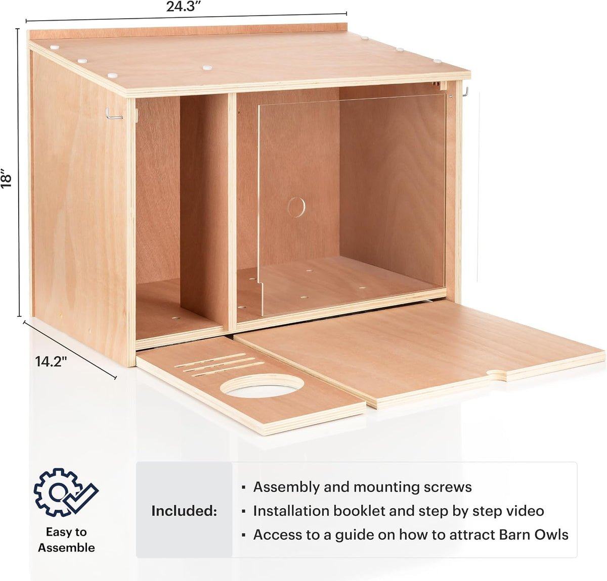 Large Barn Owl House - Premium and Weatherproof Design - 24" x 14" x 18" - A Nesting Box for Barn Owls - with a Large