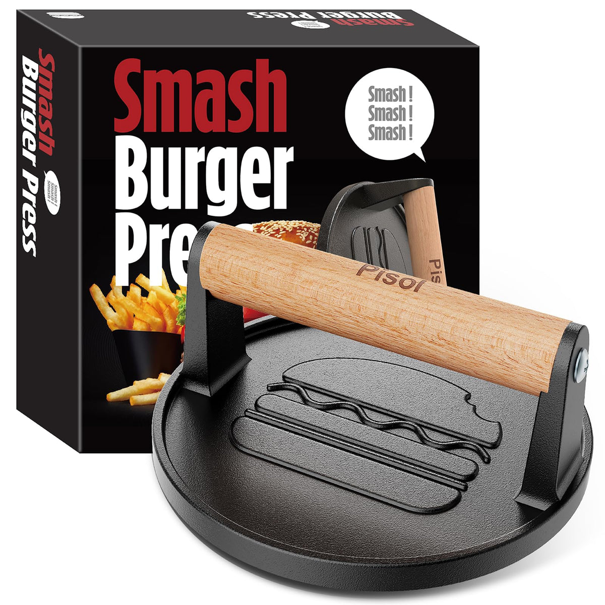 Smash Burger Press, Cast Iron Steak Weight Meat Patty Press Tool