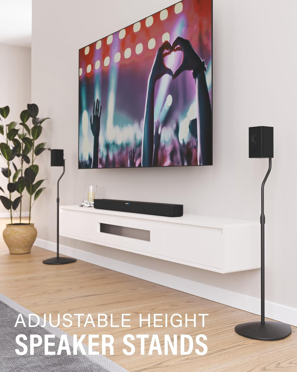 Speaker Stands Pair for Satellite & Bookshelf Speakers up to 3.5lbs – 10” Height Adjustment – Includes L-Shaped