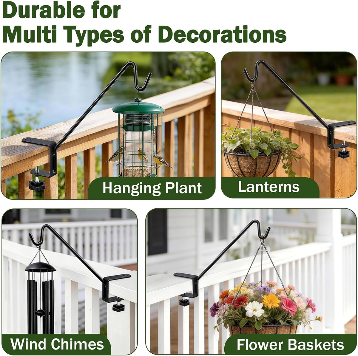 11 Inch Deck Railing Plant Hanger 2 PCS, Deck Hooks for Railing