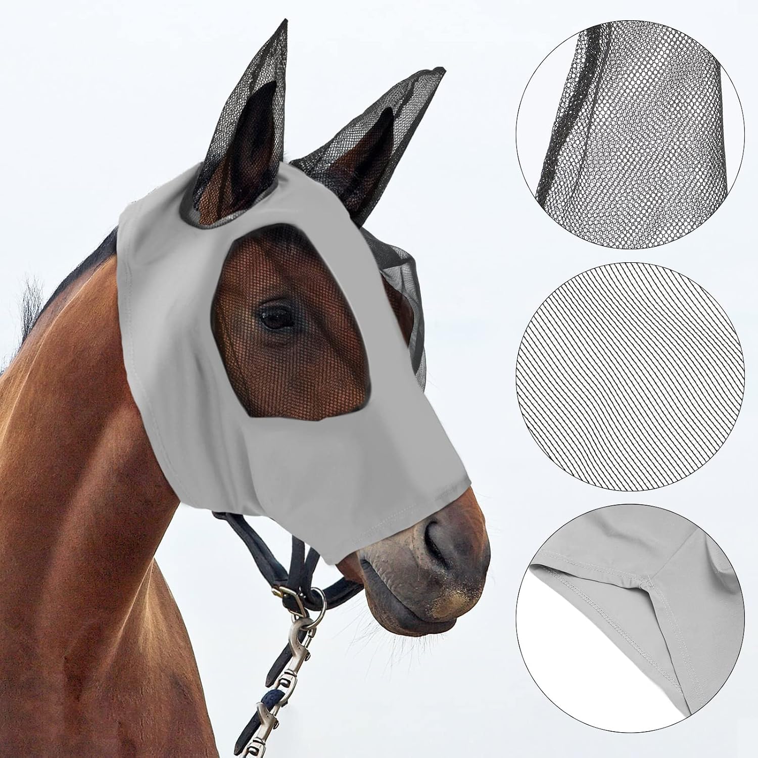 2 Pcs Horse Fly Mask with Ears, Soft Stretchy Horses Face Masks for Flies, Breathable Mesh Eye Cover, UV Protection