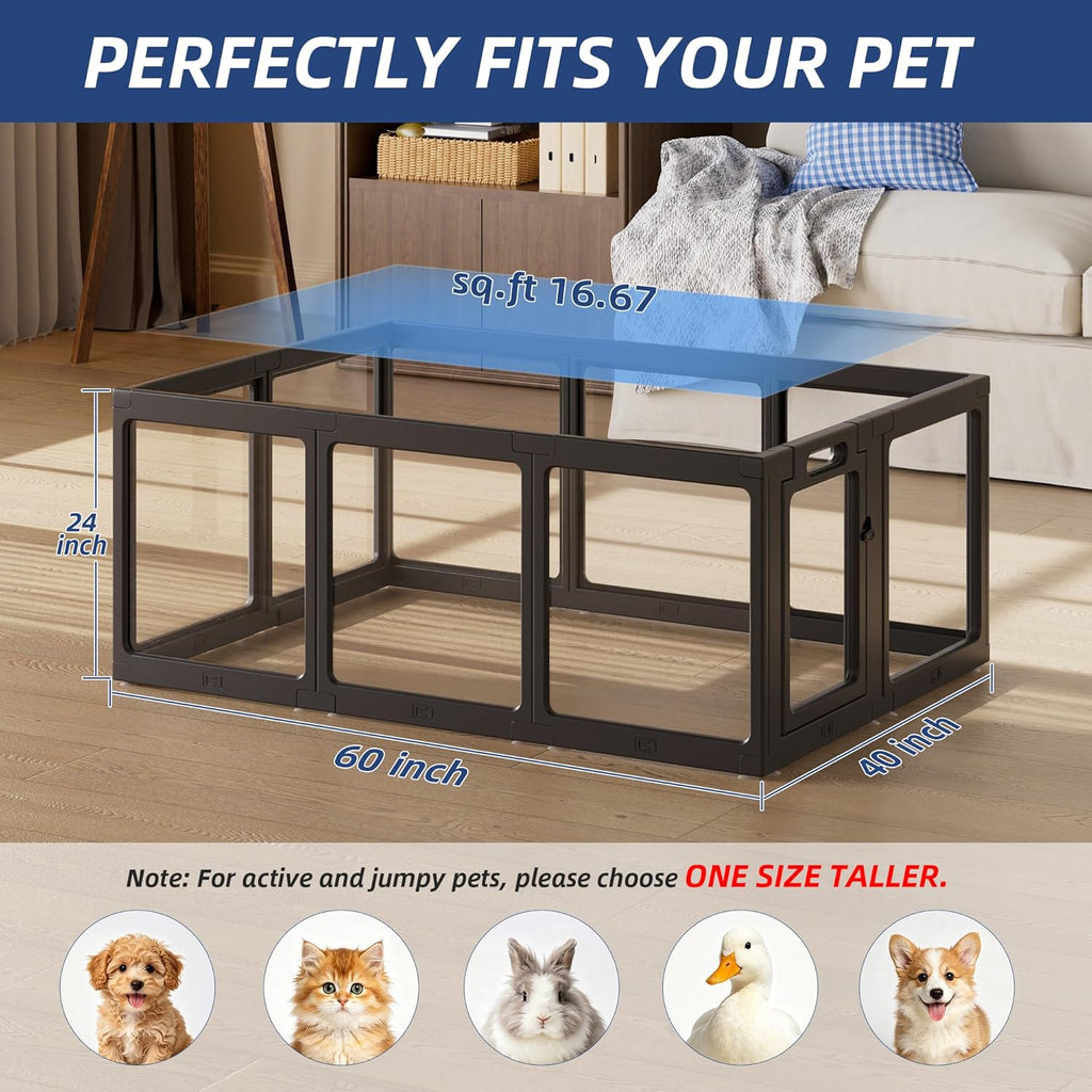 Clear Acrylic Dog Playpen Indoor, Puppy Cat Small Pet Play Pen, Pet Cat Playpen for Rabbits, Dog Fence Crate Kennel
