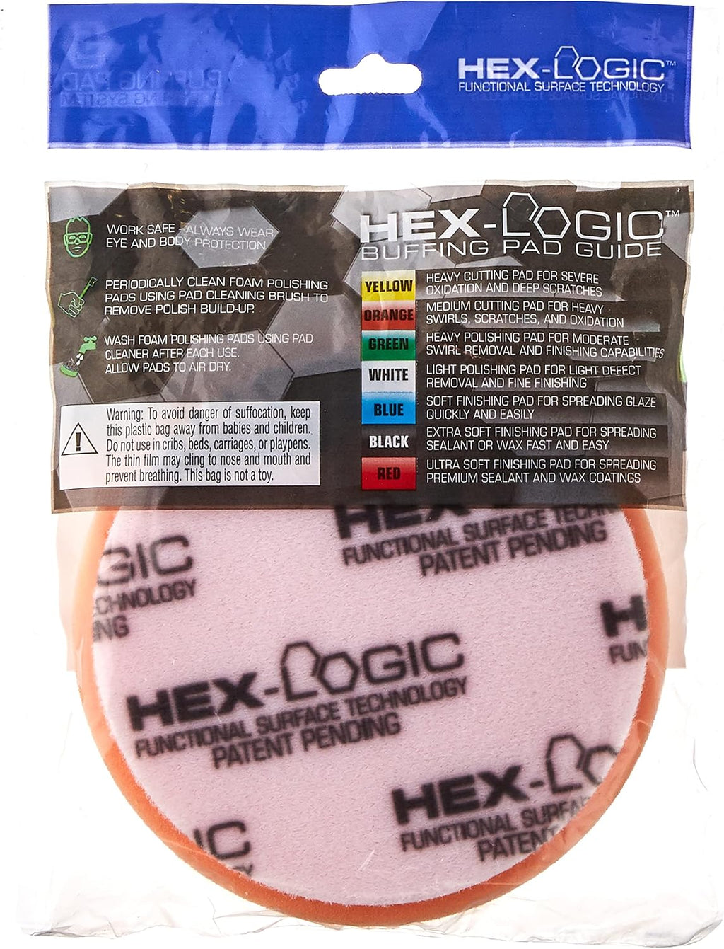 Hex-Logic Medium-Heavy Cutting Foam Pad, Orange, 5.5 inch | Medium-heavy, for paint correction and defect removal on