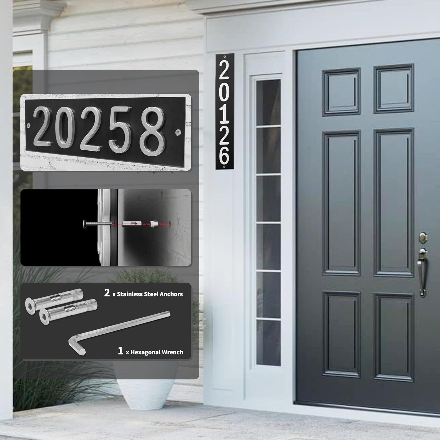 Personalized Floating House Numbers Address Street Sign Plaque in Vertical/Horizontal, Aluminum Modern Front Door