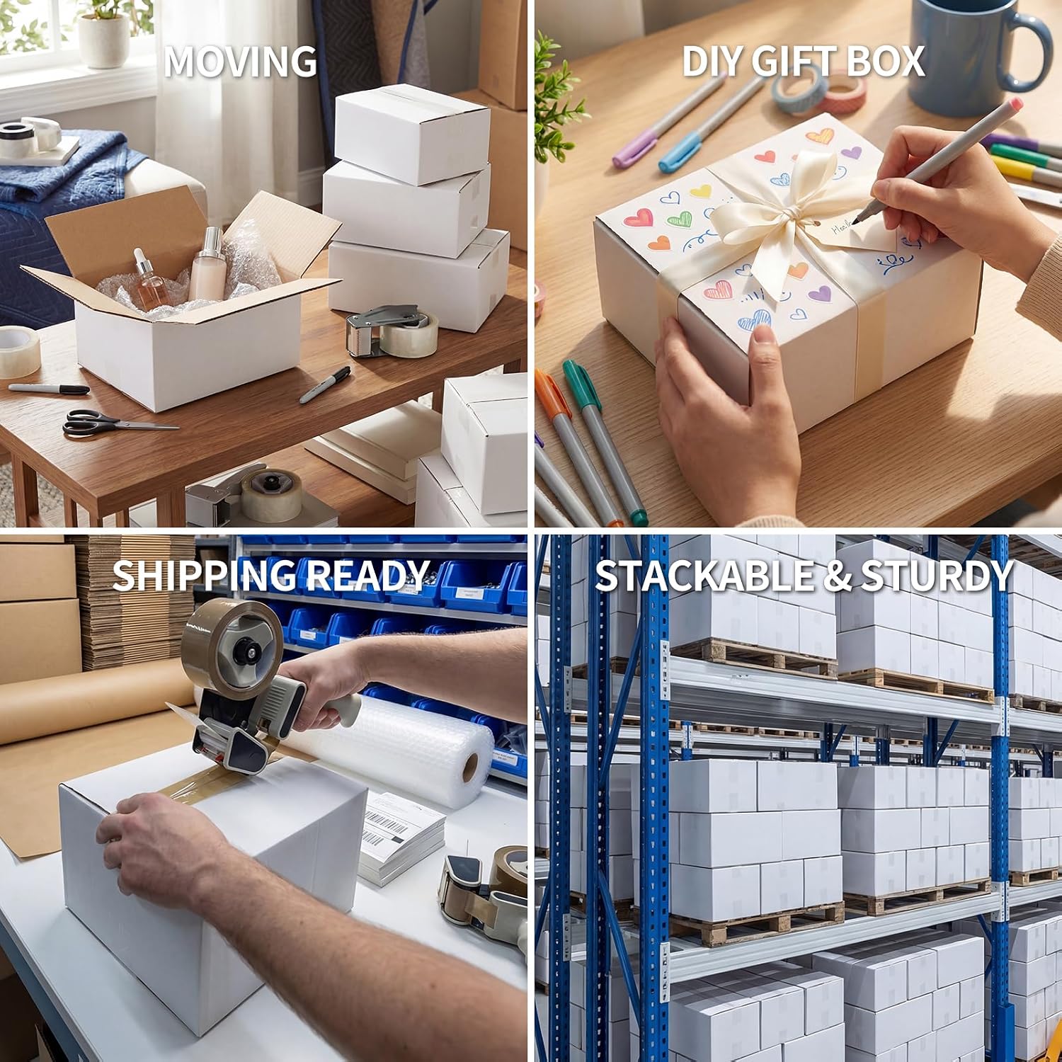 Shipping Boxes 8X6X4 Set of 18, Double Wall White Corrugated Cardboard Box for Mailing Business Packaging