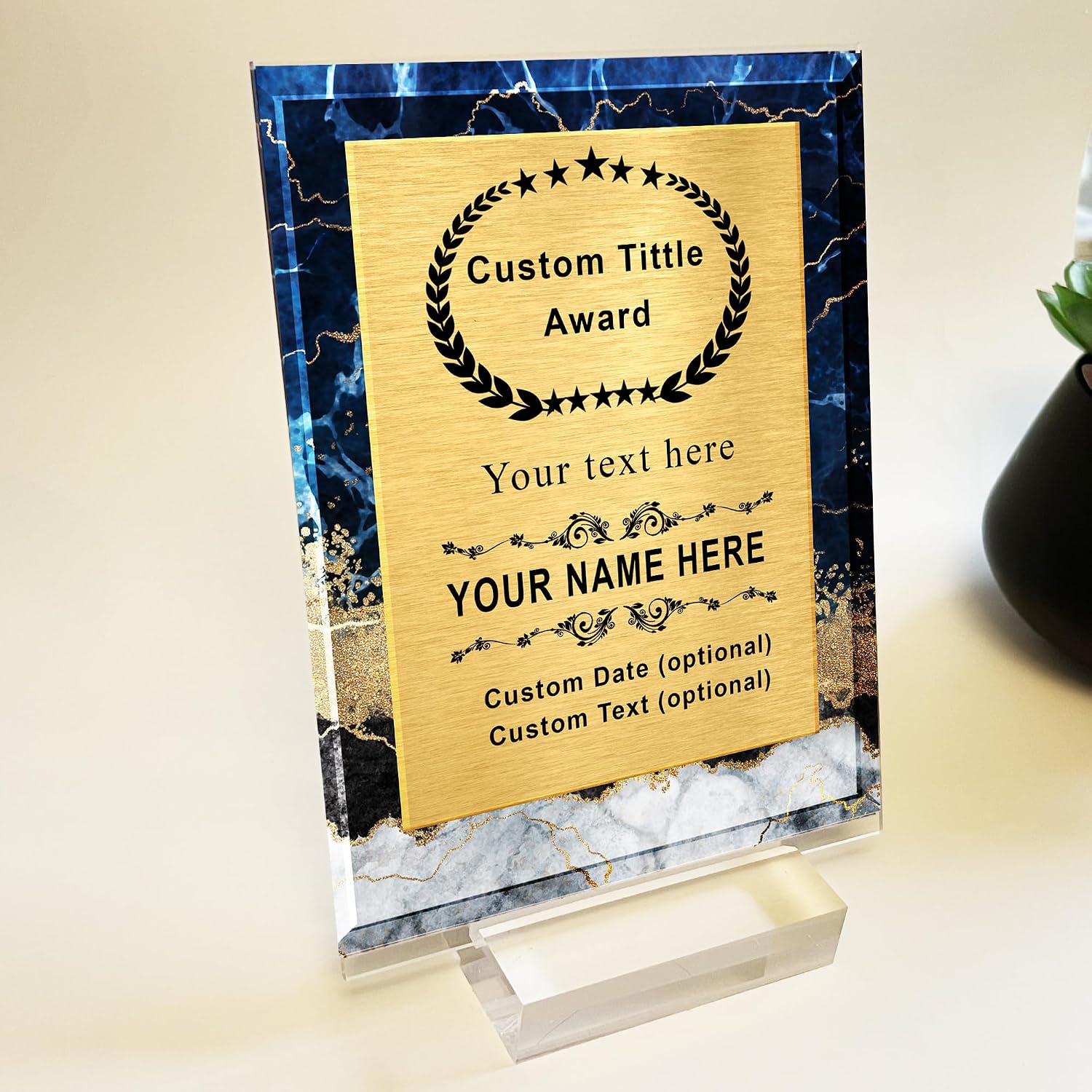 Personalized Trophy Award，Customizable Award Plaque，Custom Award Plaque ，6 types of marble backgrounds, 5 shapes