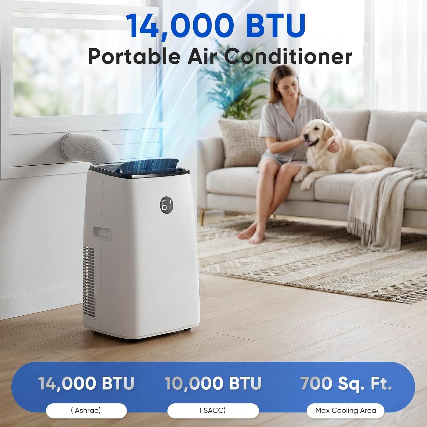 14,000 BTU Portable Air Conditioners, AC Unit for Large Rooms Up to 700 Sq Ft, Cooling, Fan, Dehumidifier, Sleep