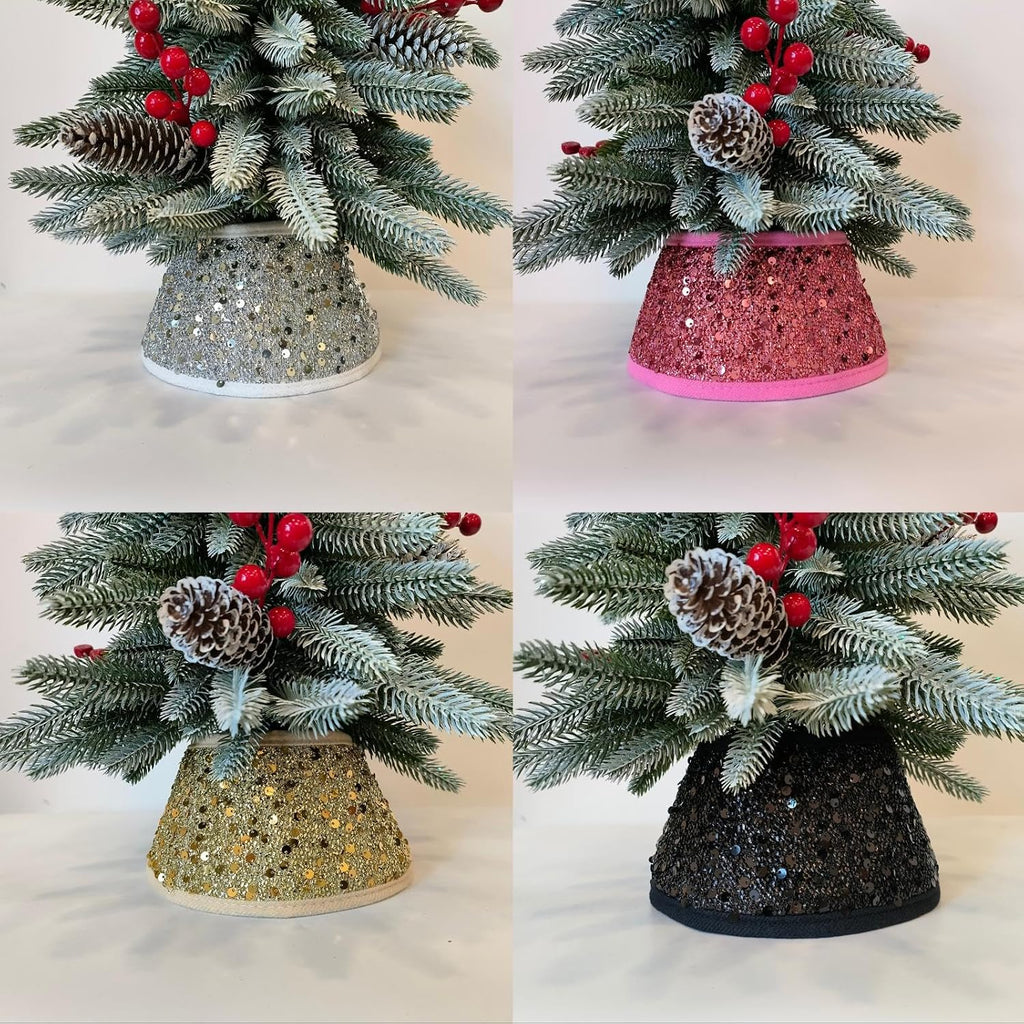 Mini Glitter Christmas Tree Collar,Sequin Tree Skirt Base Cover | 7.5 Inch Sequin Rustic Tree Skirt Base Cover for