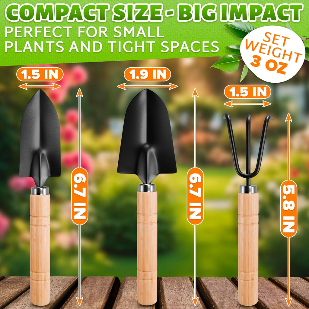 Small Garden Tools - 3 Pcs Mini Garden Tools Set with Small Trowel, Mini Shovel & Hand Rake Made of Rust-Resistant