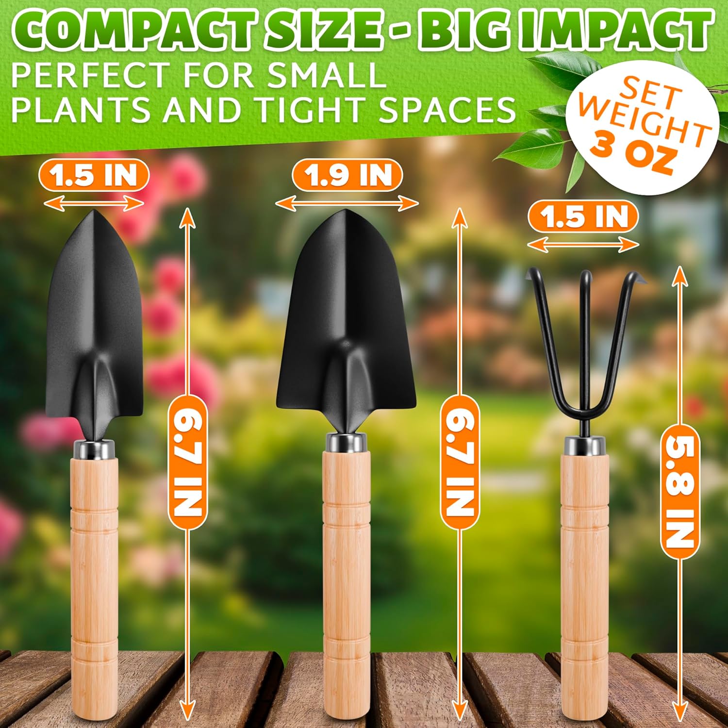 Small Garden Tools - 3 Pcs Mini Garden Tools Set with Small Trowel, Mini Shovel & Hand Rake Made of Rust-Resistant