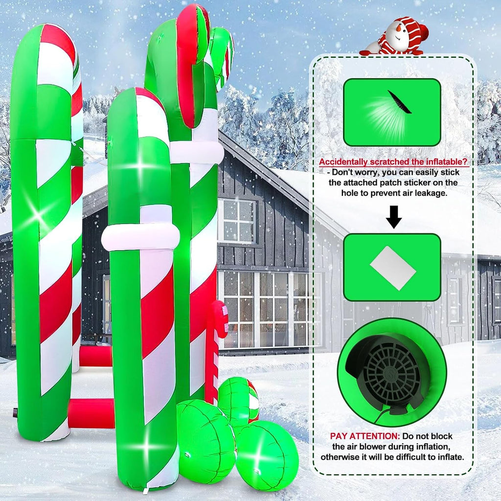13FT Christmas Archway Inflatables with LED Light, Giant Xmas Candy Arch Inflatable Stereoscopic Blow up Christmas