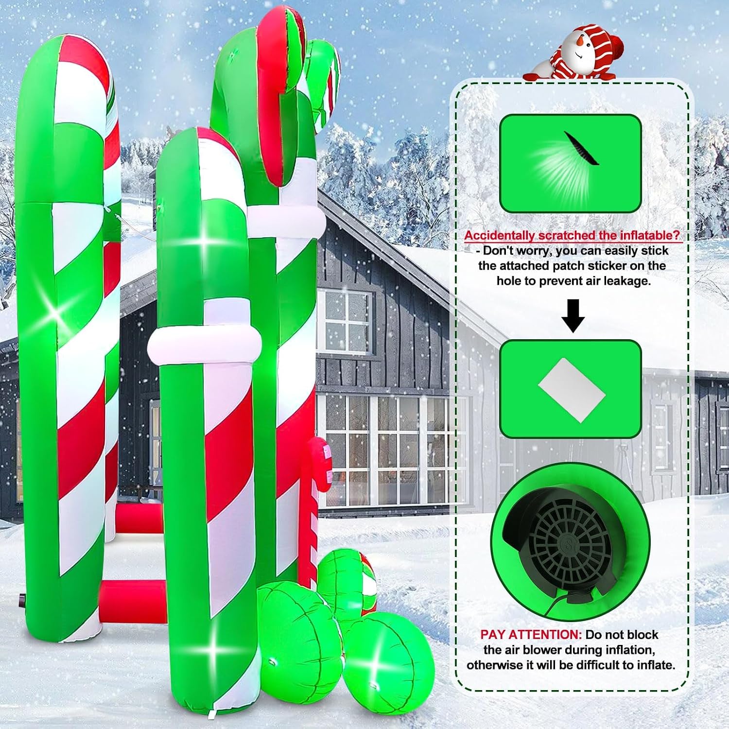 13FT Christmas Archway Inflatables with LED Light, Giant Xmas Candy Arch Inflatable Stereoscopic Blow up Christmas