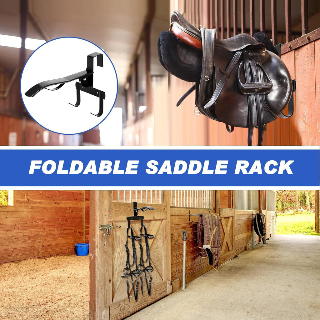 2 Pcs Folding Portable Saddle Rack, Hangs on StallWalls or Doors, Removable Horse Saddle Rack Stand