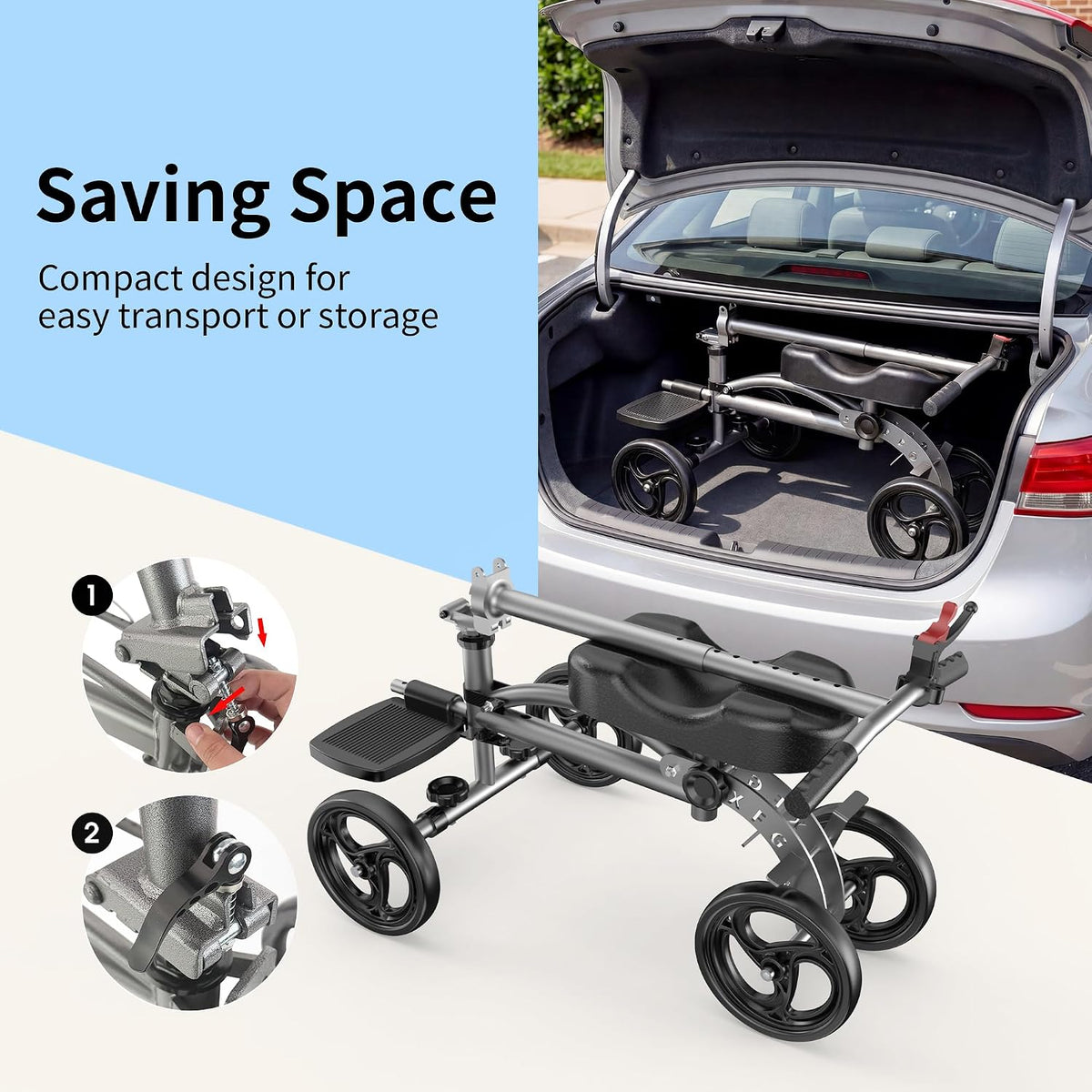 Knee Scooter Foldable Knee Scooter for Adults for Foot Surgery with Bag Steerable Knee Walker with Adjustable