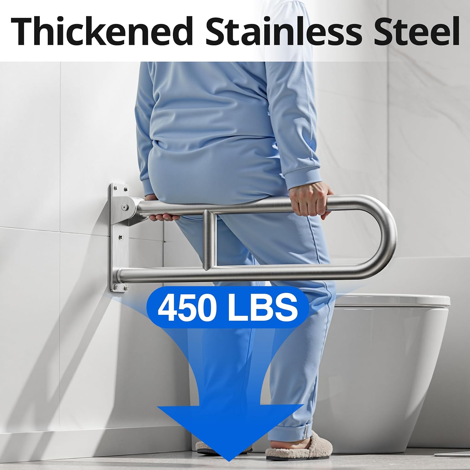Toilet Grab Bar, Bathroom Safety Handrail Wall Mounted, 304 Stainless Steel Flip Up Folding Support Rail for Elderly