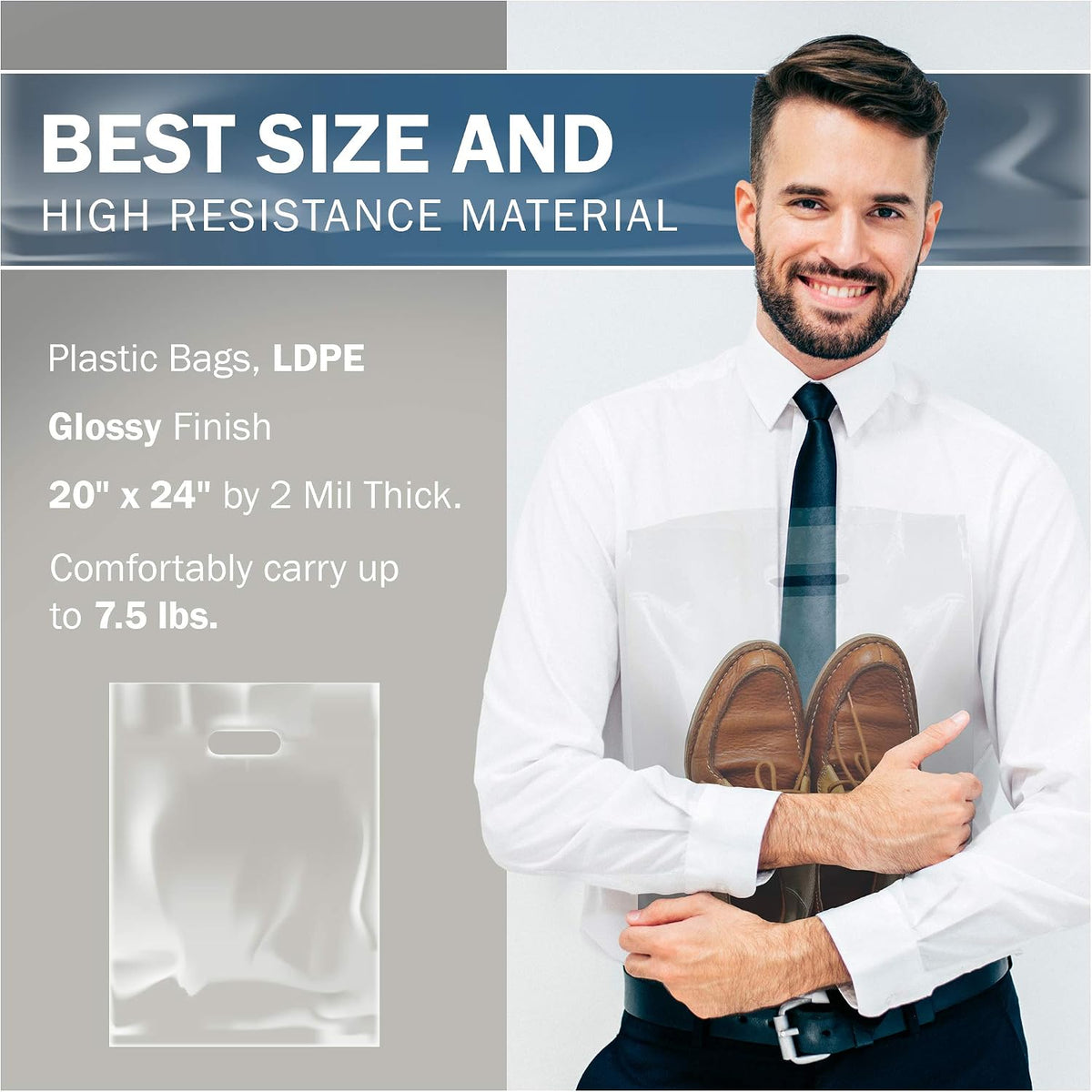 20x24 Clear Plastic Bags, Extra Large, Glossy Finish, 2 Mil Thick, 100 Pack