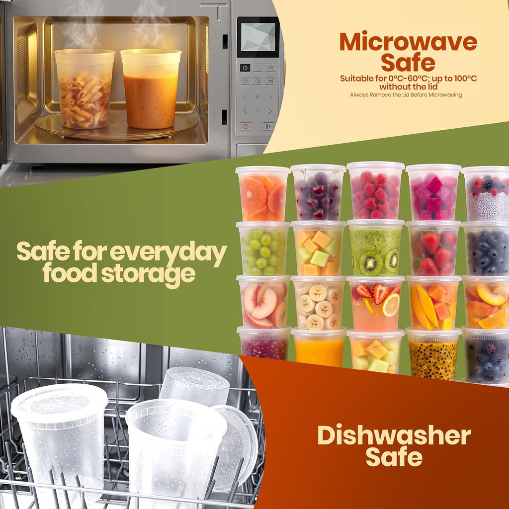 32 Oz Deli Containers with Lids, 50 Pack, Clear