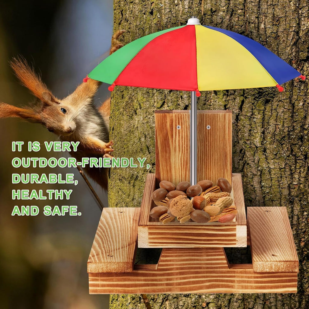Gnodary Squirrel Feeder with Umbrella, Squirrel Feeders for Outside, Squirrel Picnic Table Feeder - Chipmunk Feeder