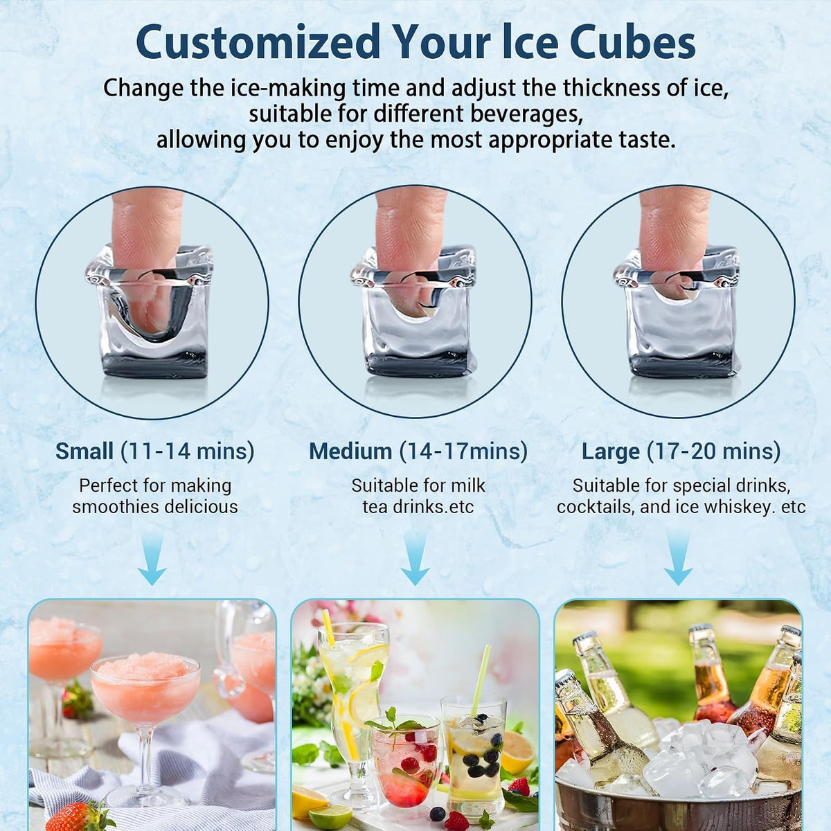 Commercial Ice Maker Machine with 20 Storage Bin, 100Lbs/24H, 36Pcs Ice Cubes 9-15Mins, Dual Water Inlet Options