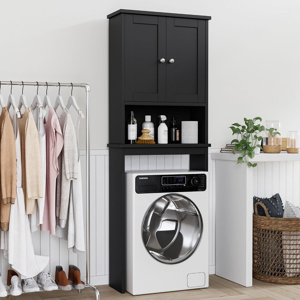 Over the Toilet Storage Cabinet, Bathroom Shelf Organizer with Anti-Tip Device Small Freestanding Space Saver with