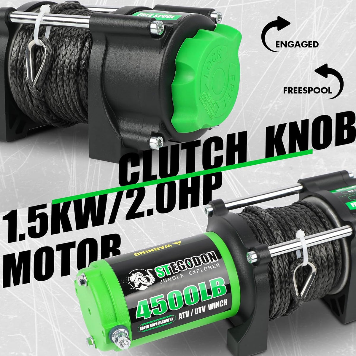 4500 Winch 12V Electric ATV/UTV Winch with Synthetic Rope,2pcs Wireless Remote and Winch Stopper for Towing Jeep