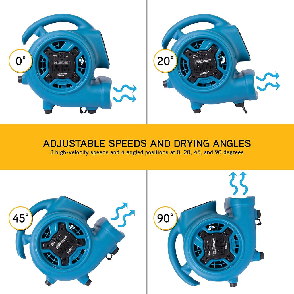 P-230AT Mini Mighty 1/4 HP 925 CFM Centrifugal Air Mover, Carpet Dryer, Floor Fan, Blower, Stackable, Daisy Chain