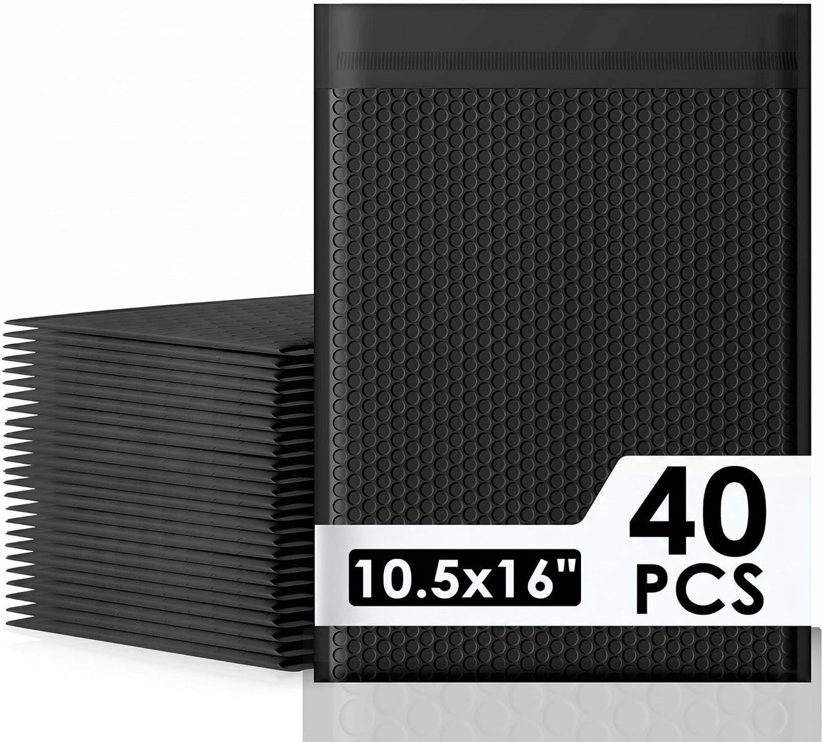 Bubble Mailers 10.5x16" 40 Pack Black Padded Envelopes Waterproof Usable Size 10.5x15 Self-Seal Padded Mailing