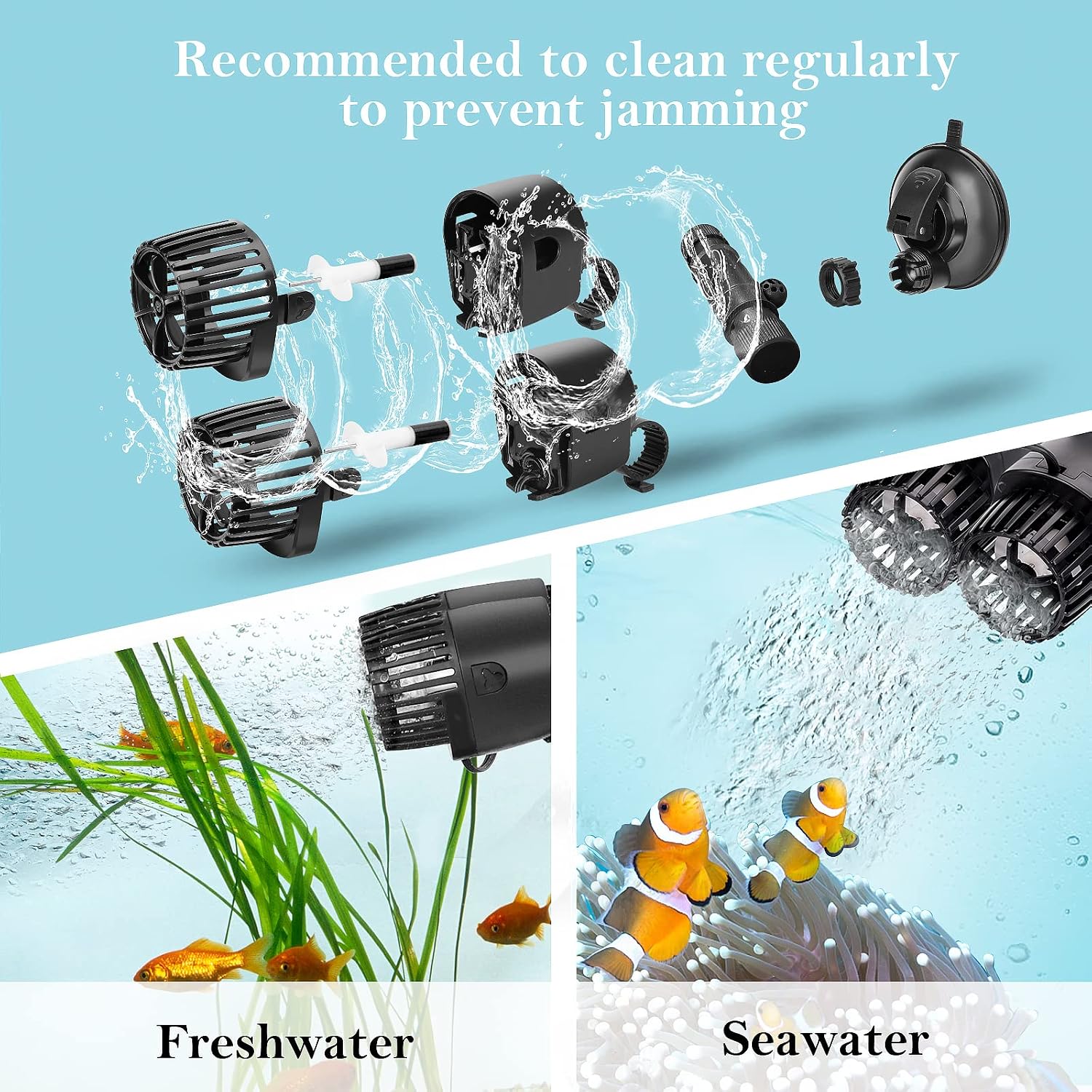 Aquarium Wave Maker,Suction Cup Fish Tank Double Powerhead Pump | 8W/12W/20W/25W 110V/60Hz Ultra Quiet Submersible