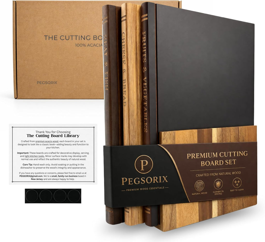 The Cutting Board Library (Original Design) | Decorative Kitchen Board Collection Bundle with Display Stand | Premium
