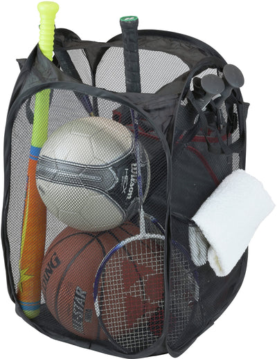 Mesh Pop-Up Laundry Hamper Basket with Side Pocket, Black