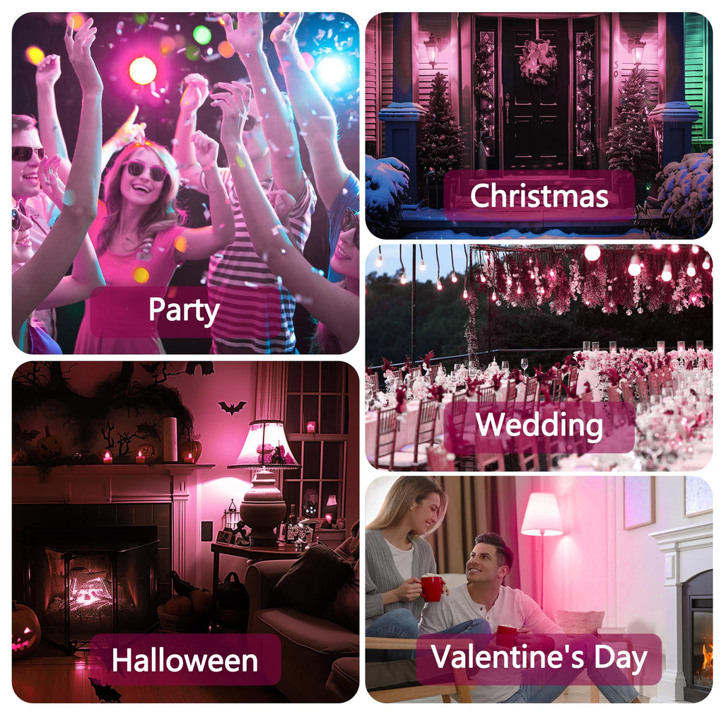 A19 LED Pink Light Bulbs, 9W(Equivalent 60W) E26 Base Bulb for Christmas