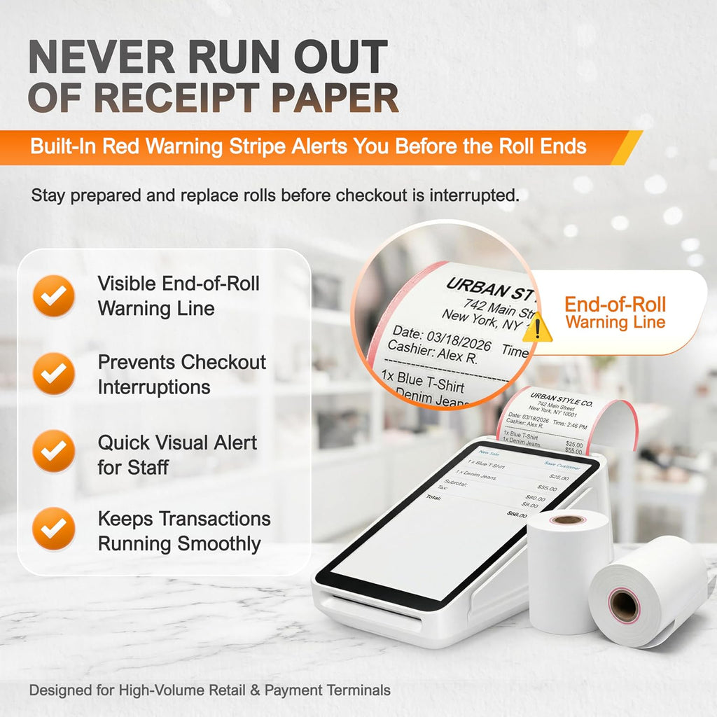 Square Terminal Paper Rolls 2 1/4" x 55' – Vonlyst BPA Free Thermal Receipt Paper for Square Credit Card Machine POS