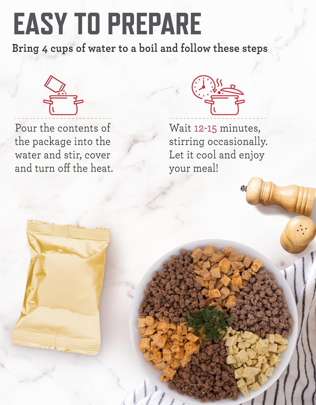 Emergency Food Supply - 88 Servings Meat & Rice Bucket, Freeze Dried Protein Meals, Camping Essentials, Bulk Rice &