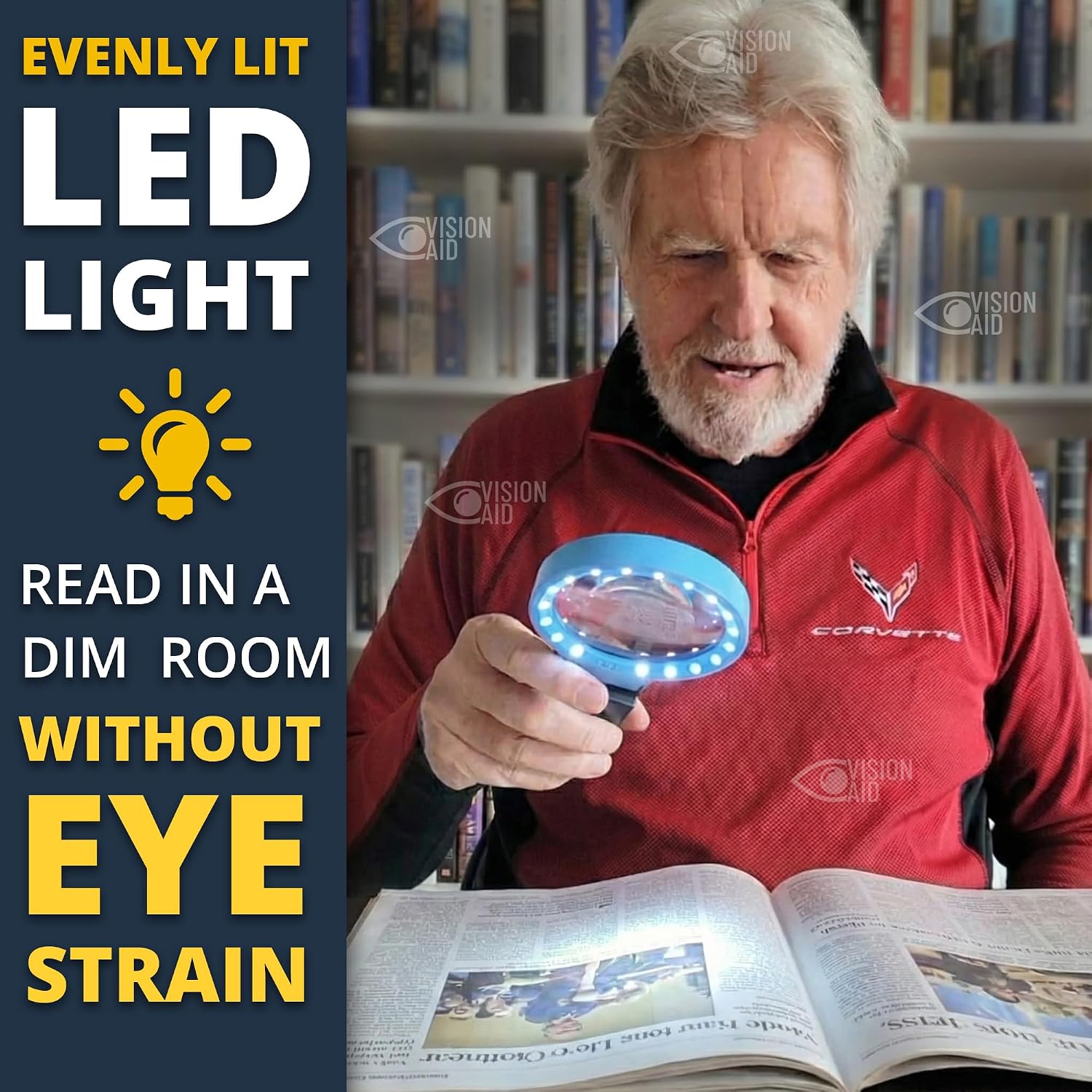 VisionAid 30X 10X Hands-Free Magnifying Glass with Stand, LED Lights, Loupe Handheld Illuminated Magnifier for Low
