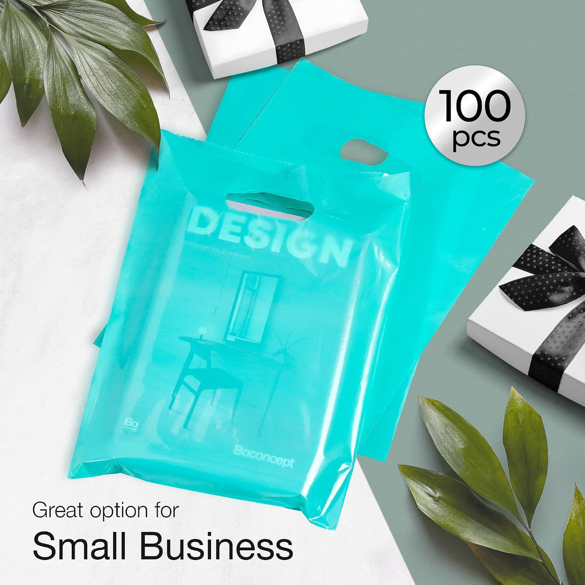 100 Teal Plastic Bags With Handles 9x12 Merchandise Bags