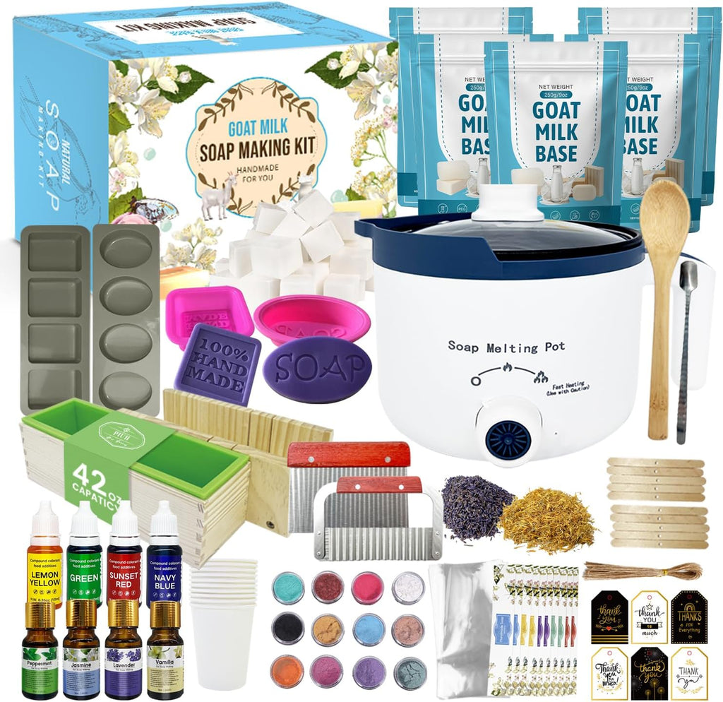 Premium Goat Milk Soap Making Kit with Soap Melter for Adults DIY Soap | All in One Soap Making Supplies Kit with