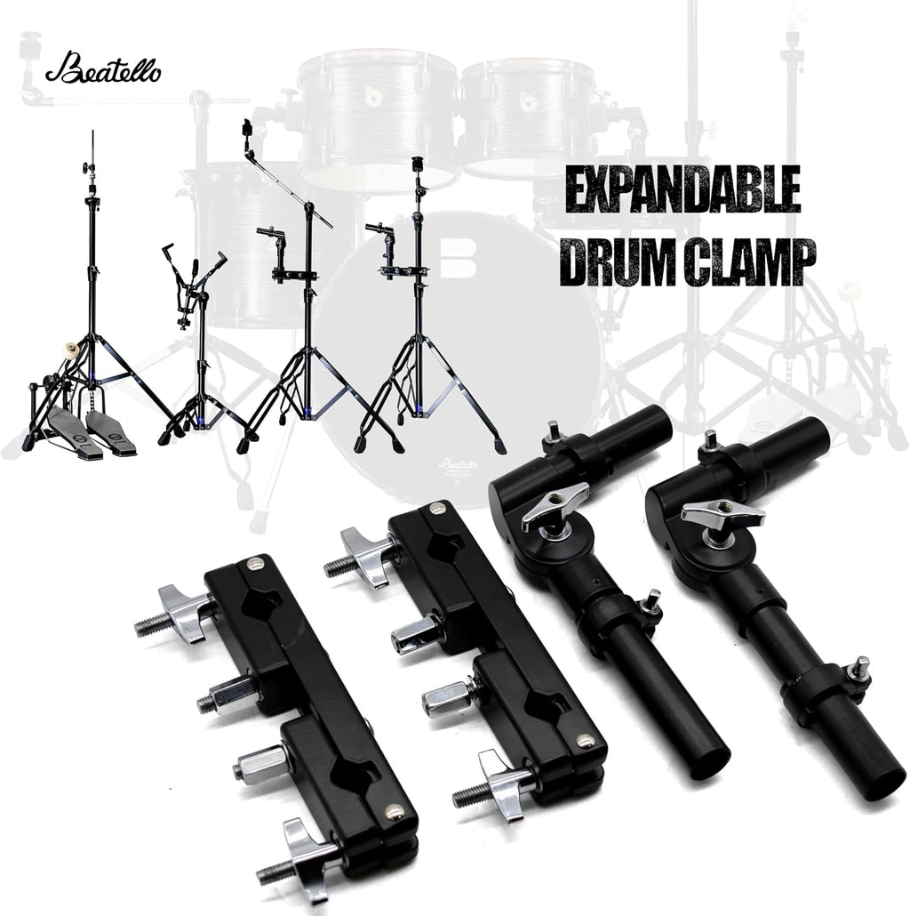 5-Piece Drum Hardware Pack with Bass Pedal - Heavy Duty Alloy Stands, Tom Holders & Multi Clamps, Tool-Free Adjust